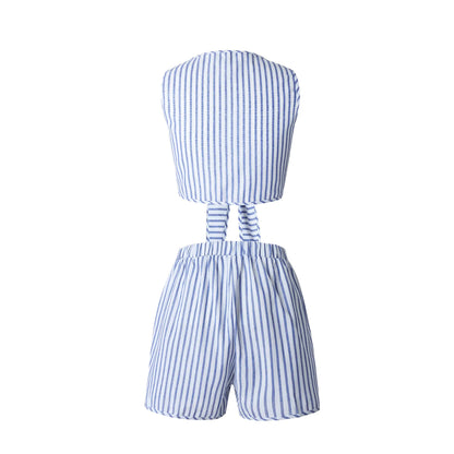 Style Loft Collection Yacht Life Sleeveless Striped Bow-Tied Crop Top & Shorts Set
