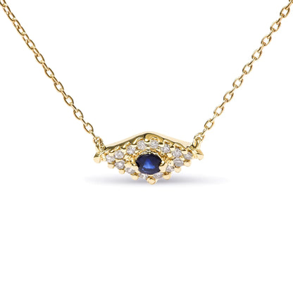 Style Loft Collection Evil Eye 10K Yellow Gold Blue Sapphire and Diamond Accented 18" Inch Pendant Necklace (H-I Color, I1-I2 Clarity)