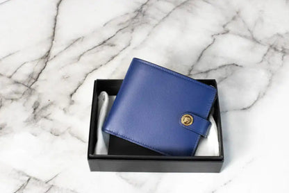 Style Loft Collection x Versace Navy Blue Compact Leather Medusa Snap Bifold Wallet