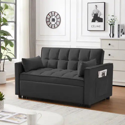Style Loft Collection Velvet 3-in-1 Sleeper Loveseat Sofa with Pullout Bed - Black
