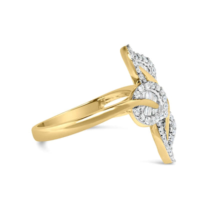 Style Loft Collection Bypass Triple Leaf 18K Yellow Gold Plated .925 Sterling Silver 1/2 Ctw Baguette and Round Diamond Ring (I-J Color, I1-I2 Clarity)