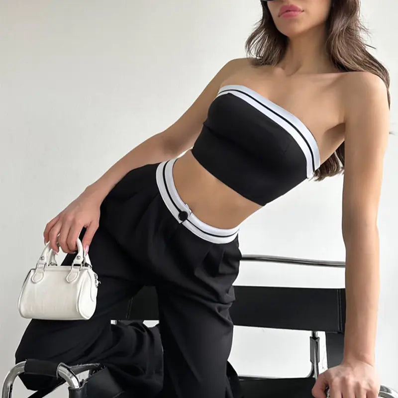 Style Loft Collection Let's Grab Sushi Crop Top and High-Waist Pants Set