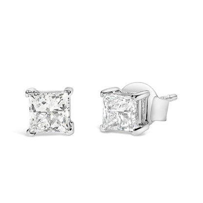 Style Loft Collection Solitaire 14K White Gold 3/8 Ctw Lab Grown Princess-Cut Diamond 4-Prong Stud Earrings (VS1-VS2 Clarity, F-G Color)