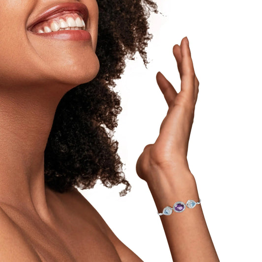 Style Loft Collection Oval Amethyst and Pear Blue Topaz .925 Sterling Silver with Diamond Accent Lariat 4”-10” Adjustable Bolo Bracelet (H-I Color, SI1-SI2 Clarity)