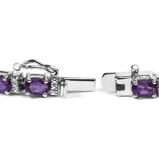 Style Loft Collection .925 Sterling Silver 9 1/2 Ctw Alternating Oval Amethyst and White Diamond Accent Link Tennis Bracelet (I-J Color, I3 Clarity) - 7.25" Inches