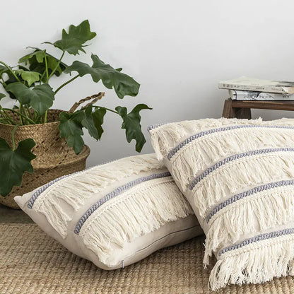 Style Loft Collection Cushioned Cotton Hemp and Tassels Pillow