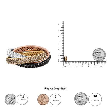 Style Loft Collection Interlocking Stackable 18K Tri-Color Gold 3 5/8 Ctw Diamond Band Ring Set (Champagne, Black, and F-G Color, VS1-VS2 Clarity)