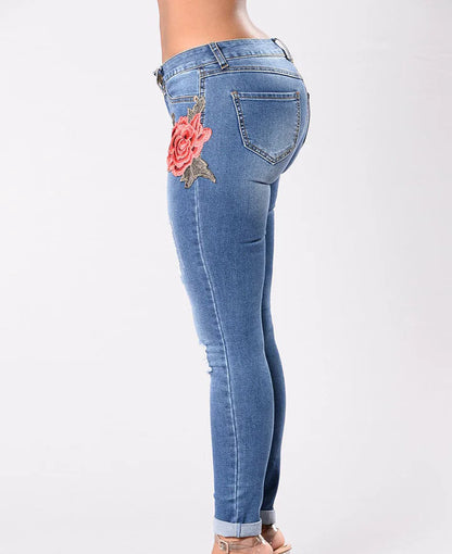 Style Loft Collection Floral Blossoms Embroidered Stretch Denim Pants