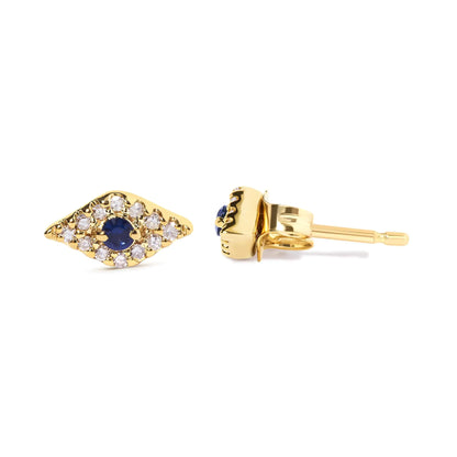 Style Loft Collection Evil Eye 10K Yellow Gold Blue Sapphire and Diamond Accent Stud Earring (H-I Color, I1-I2 Clarity)