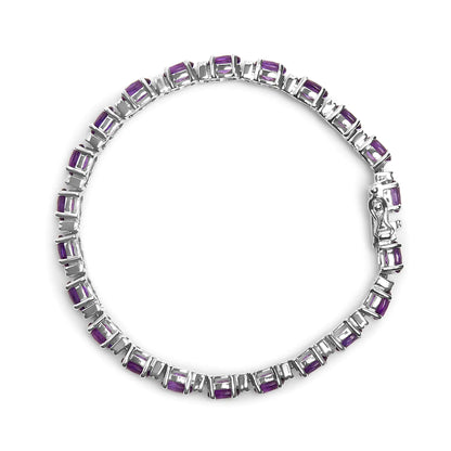 Style Loft Collection .925 Sterling Silver 9 1/2 Ctw Alternating Oval Amethyst and White Diamond Accent Link Tennis Bracelet (I-J Color, I3 Clarity) - 7.25" Inches