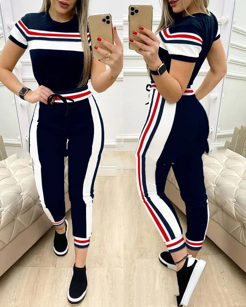 Style Loft Collection British Nights Striped Top and Drawstring Pants Set