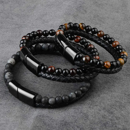 Style Loft Collection Natural Agate Stone Braided Leather Bracelet