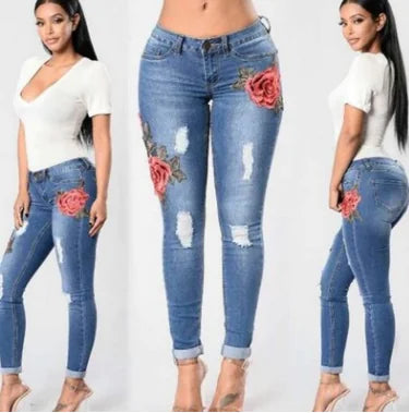 Style Loft Collection Floral Blossoms Embroidered Stretch Denim Pants