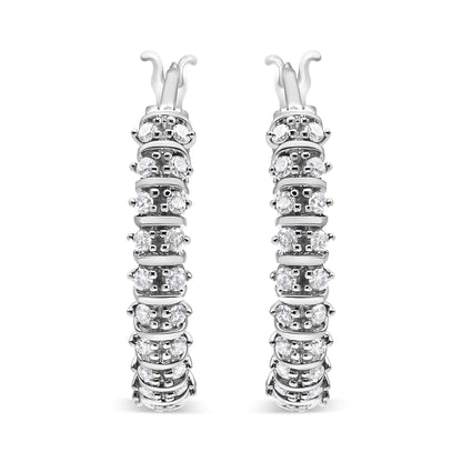 Style Loft Collection Semi Eternity Hoop 10K White Gold 1/2 Ctw Lab Grown Round Diamond 2 Row Earrings (G-H Color, SI1-SI2 Clarity)