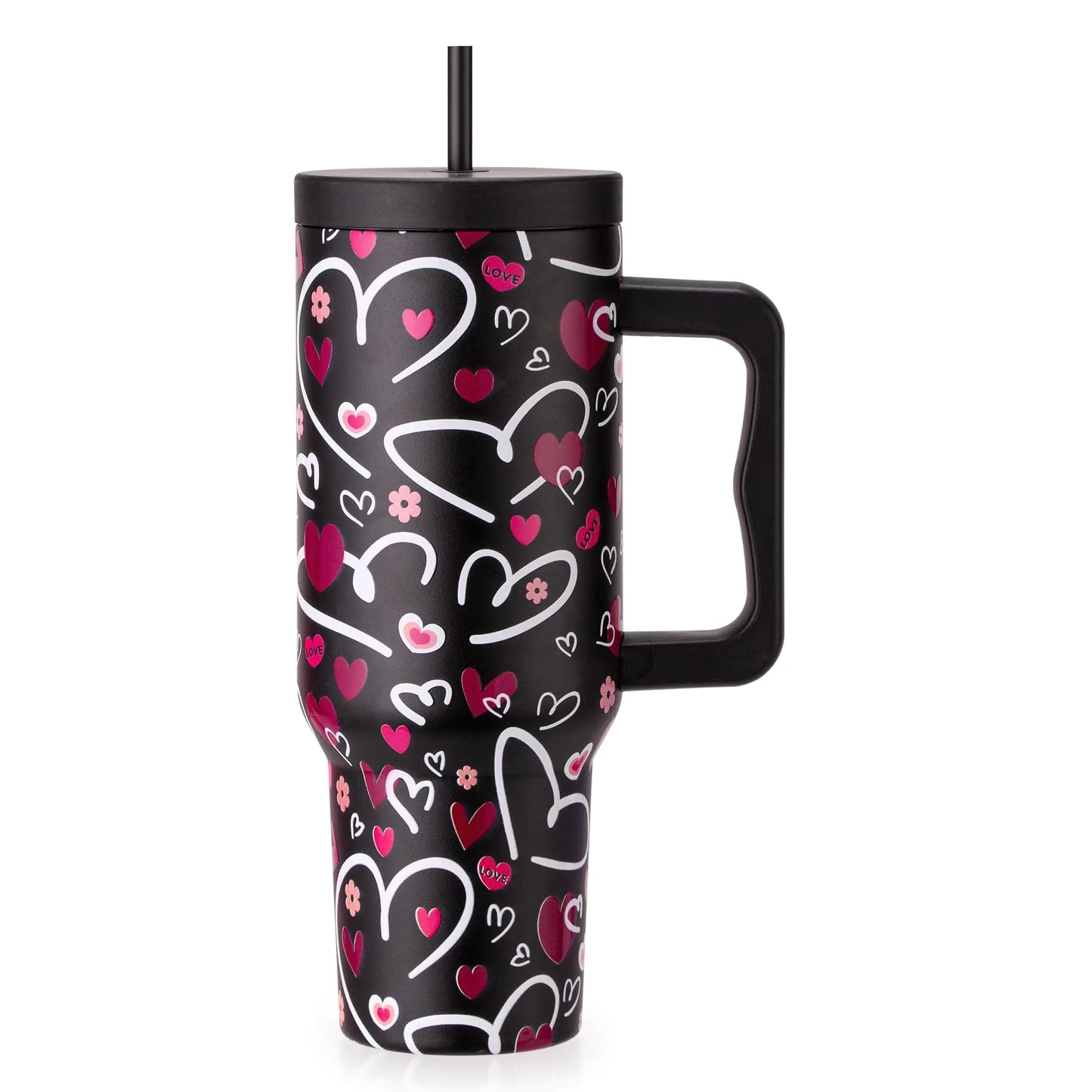 Style Loft Collection 40oz Tumbler with Lid and Straw Stainless Steel Insulated Tumbler for Water Iced Tea or Coffee - Unique Gift for Women (Black Heart 40OZ)