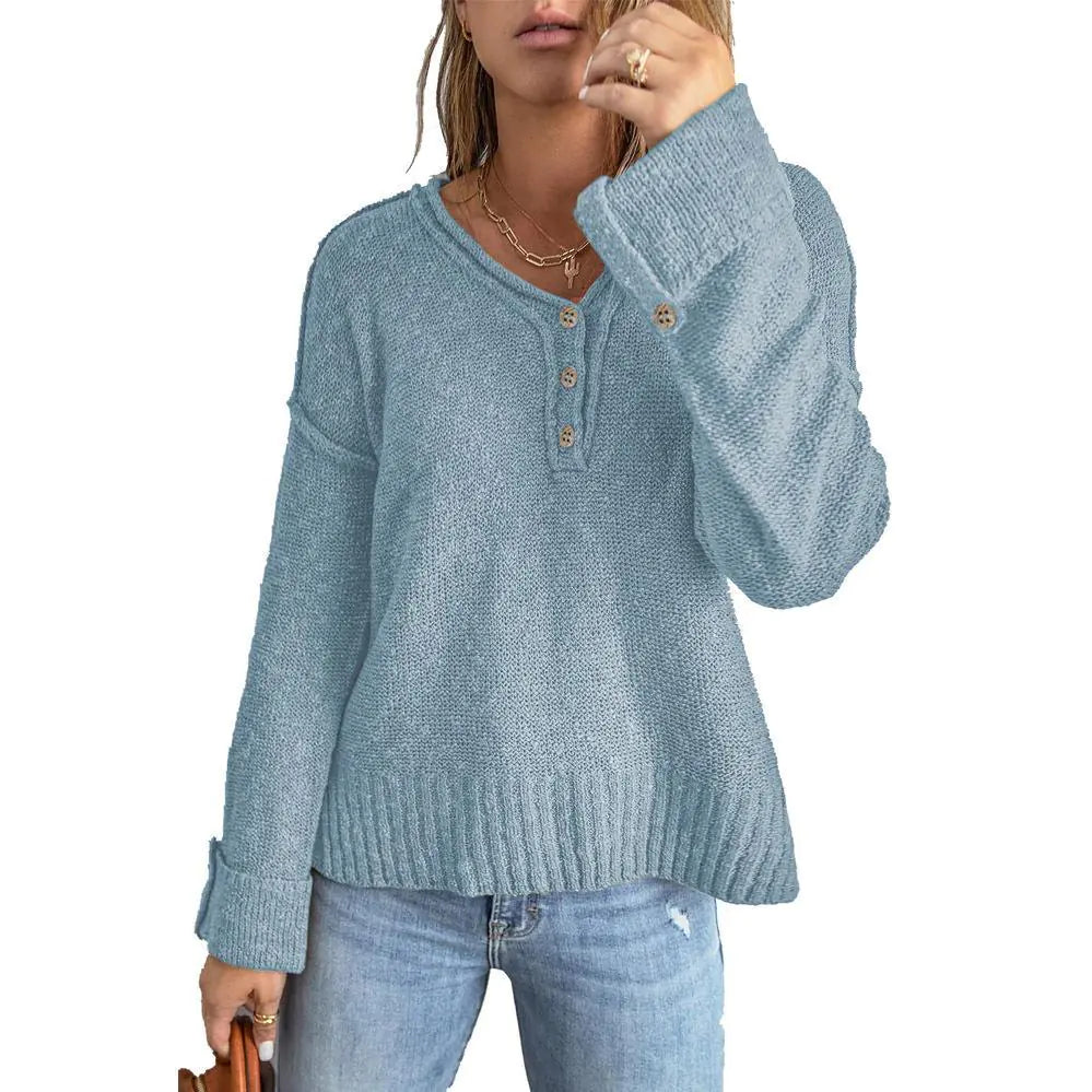 Style Loft Collection Laptop At The Coffeeshop Loose Button Knitted Sweater