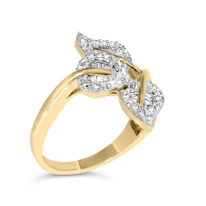 Style Loft Collection Bypass Triple Leaf 18K Yellow Gold Plated .925 Sterling Silver 1/2 Ctw Baguette and Round Diamond Ring (I-J Color, I1-I2 Clarity)