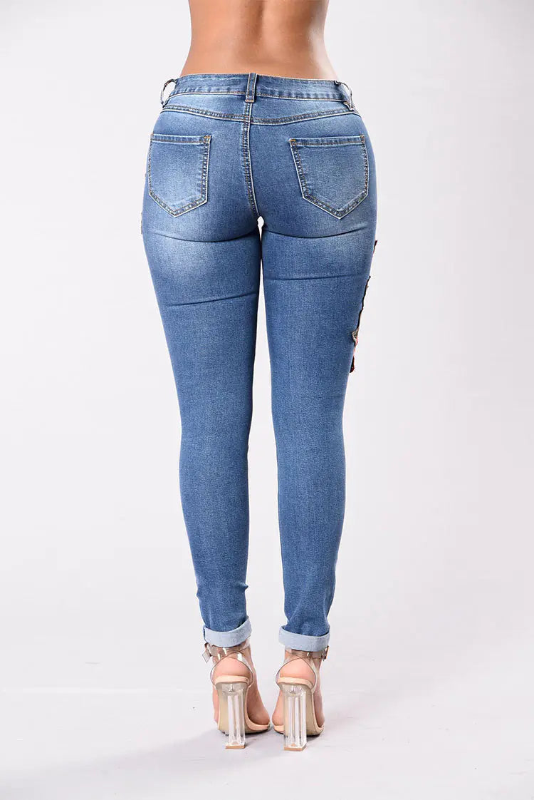 Style Loft Collection Floral Blossoms Embroidered Stretch Denim Pants