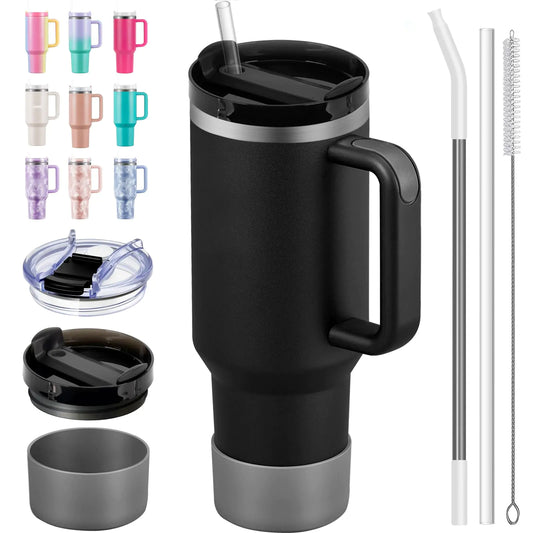 Style Loft Collection 40 oz Tumbler with Handle and Straw Stainless Steel Vacuum Insulated Tumbler Tea or Iced Coffee Mug for Hot or Cold Beverages 40 oz Tumbler with Handle(Black)