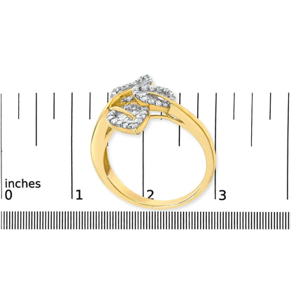 Style Loft Collection Bypass Triple Leaf 18K Yellow Gold Plated .925 Sterling Silver 1/2 Ctw Baguette and Round Diamond Ring (I-J Color, I1-I2 Clarity)