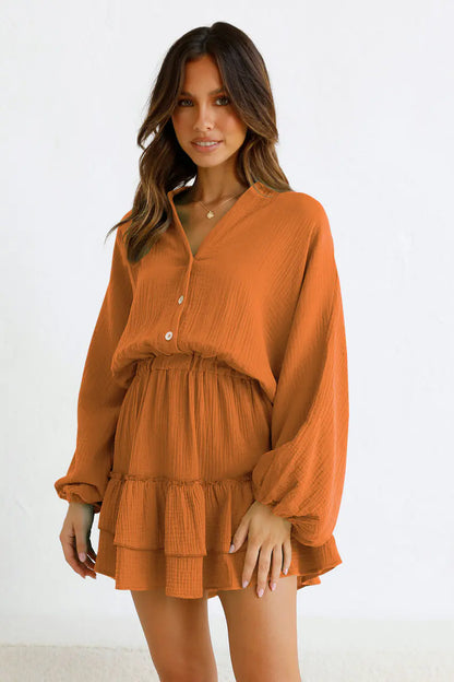 Style Loft Collection Alba in Pomona Buttoned Long Sleeve Ruffle Dress