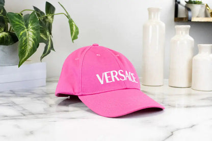 Style Loft Collection x Versace Hot Pink Cotton Embroidered Logo Adjustable Baseball Hat