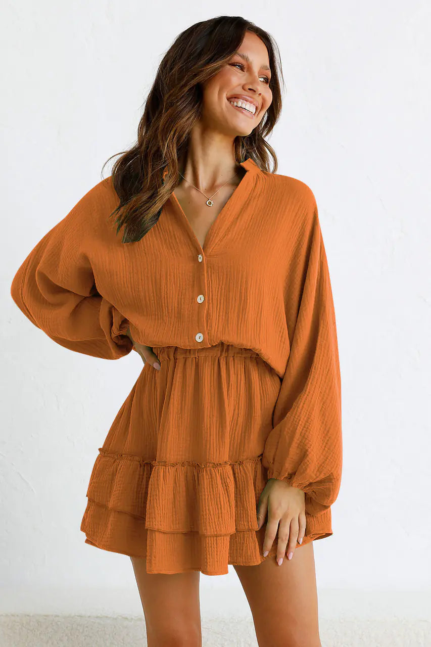 Style Loft Collection Alba in Pomona Buttoned Long Sleeve Ruffle Dress