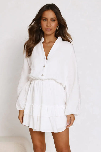 Style Loft Collection Alba in Pomona Buttoned Long Sleeve Ruffle Dress