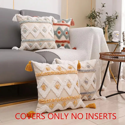 Style Loft Collection Canvas Tufted Throw Pillowcase with Tassels