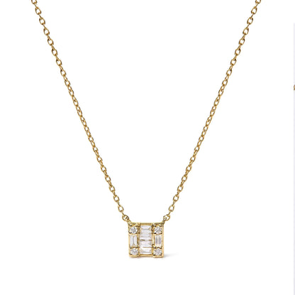 Style Loft Collection 10K Yellow Gold 1/10 Ctw Round and Baguette Diamond Mosaic Composite Square 18" Inch Pendant Necklace (H-I Color, I1-I2 Clarity)