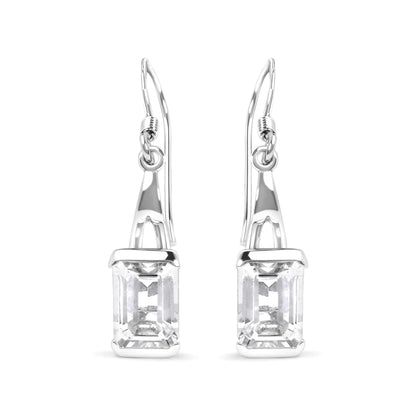 Style Loft Collection Emerald Cut White Topaz .925 Sterling Silver 3.0 Ctw Solitaire Dangle Earring - AAA Quality