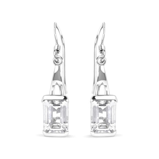 Style Loft Collection Emerald Cut White Topaz .925 Sterling Silver 3.0 Ctw Solitaire Dangle Earring - AAA Quality