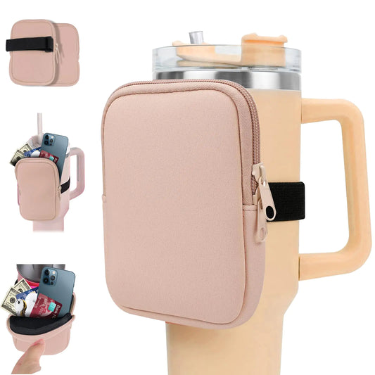 Style Loft Collection Water Bottle Pouch for Stanley Quencher Adventure 40oz & Stanley IceFlow 20oz 30oz Gym Water Bottle Pouch for Stanley Cup 40ozWorkout Outdoor Tumbler Pocket for Phone Card Keys (Pink)