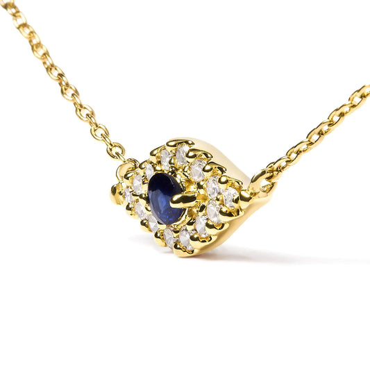 Style Loft Collection Evil Eye 10K Yellow Gold Blue Sapphire and Diamond Accented 18" Inch Pendant Necklace (H-I Color, I1-I2 Clarity)