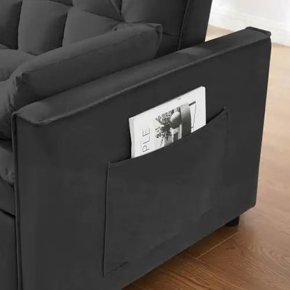 Style Loft Collection Velvet 3-in-1 Sleeper Loveseat Sofa with Pullout Bed - Black