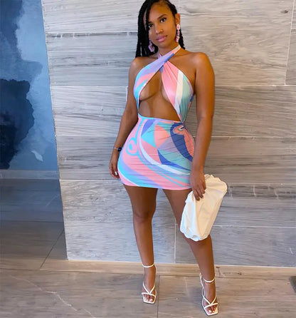 Style Loft Collection Backless Tie Dye Halter Mini Dress