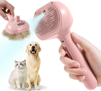 Style Loft Collection Cat Steam Brush for Shedding Cat Brush for Indoor Cats Shedding Self Cleaning Spray Pet Hair Removal Comb Spray Pet Grooming Brush with Water for Clean (Pink)
