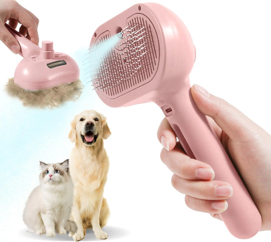 Style Loft Collection Cat Steam Brush for Shedding Cat Brush for Indoor Cats Shedding Self Cleaning Spray Pet Hair Removal Comb Spray Pet Grooming Brush with Water for Clean (Pink)
