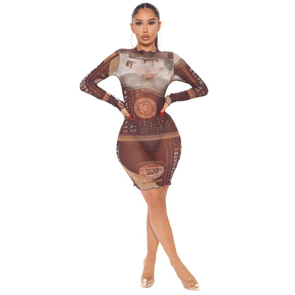 Style Loft Collection Money, Power, Respect Long-sleeved See Through Mesh Dress