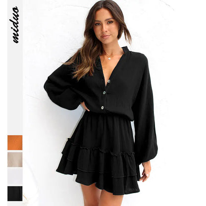 Style Loft Collection Alba in Pomona Buttoned Long Sleeve Ruffle Dress