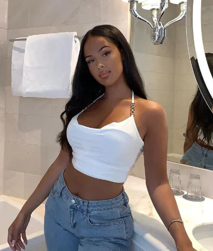 Style Loft Collection Metal Neck Sweetheart Crop Top