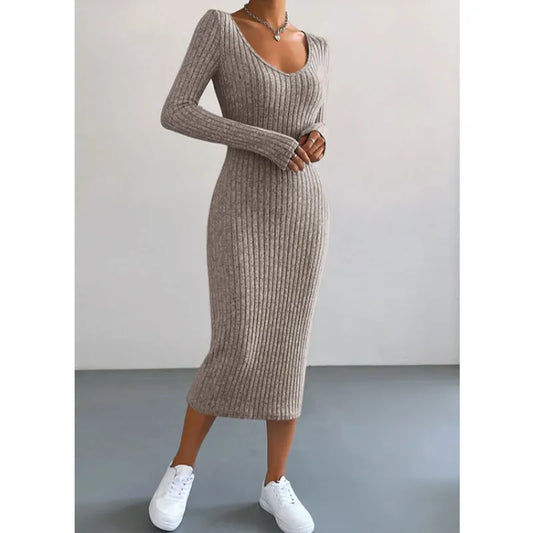 Style Loft Collection Lakefront Cabin Getaway Knitted U-neck Long-Sleeved Dress