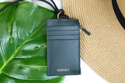 Style Loft Collection x Versace Bottle Green Leather Zip Card Case Lanyard Wallet