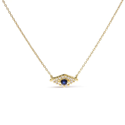 Style Loft Collection Evil Eye 10K Yellow Gold Blue Sapphire and Diamond Accented 18" Inch Pendant Necklace (H-I Color, I1-I2 Clarity)