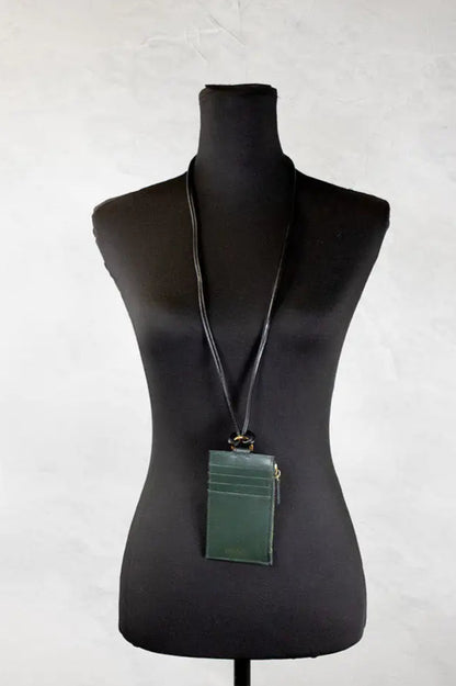 Style Loft Collection x Versace Bottle Green Leather Zip Card Case Lanyard Wallet