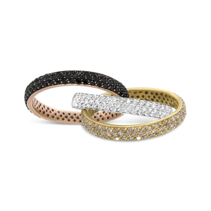 Style Loft Collection Interlocking Stackable 18K Tri-Color Gold 3 5/8 Ctw Diamond Band Ring Set (Champagne, Black, and F-G Color, VS1-VS2 Clarity)