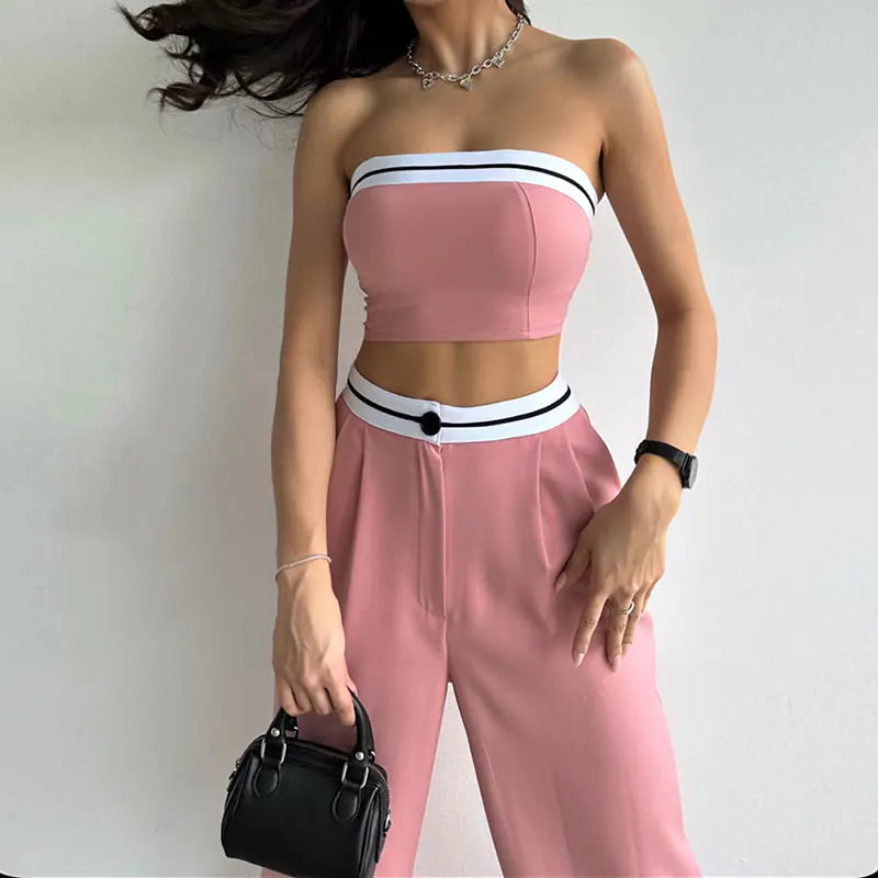 Style Loft Collection Let's Grab Sushi Crop Top and High-Waist Pants Set