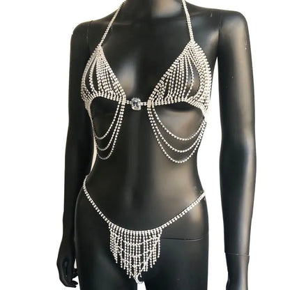Style Loft Collection Rhinestone Tassel Bikini Set