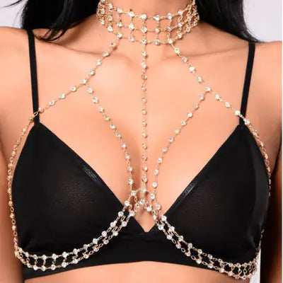 Style Loft Collection Rhinestone Collar and Bikini Body Chain