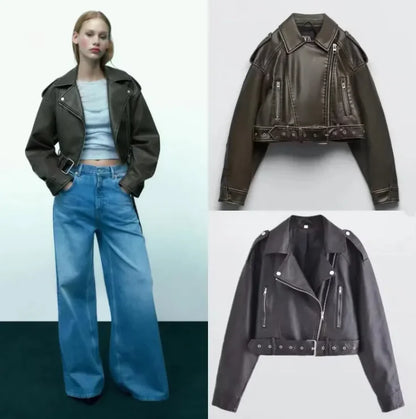 Style Loft Collection Graceful In Cleveland Washed Vegan Leather Motorcycle Jacket